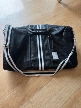 Steve Madden Black Duffel Bag with White Stripe Accent